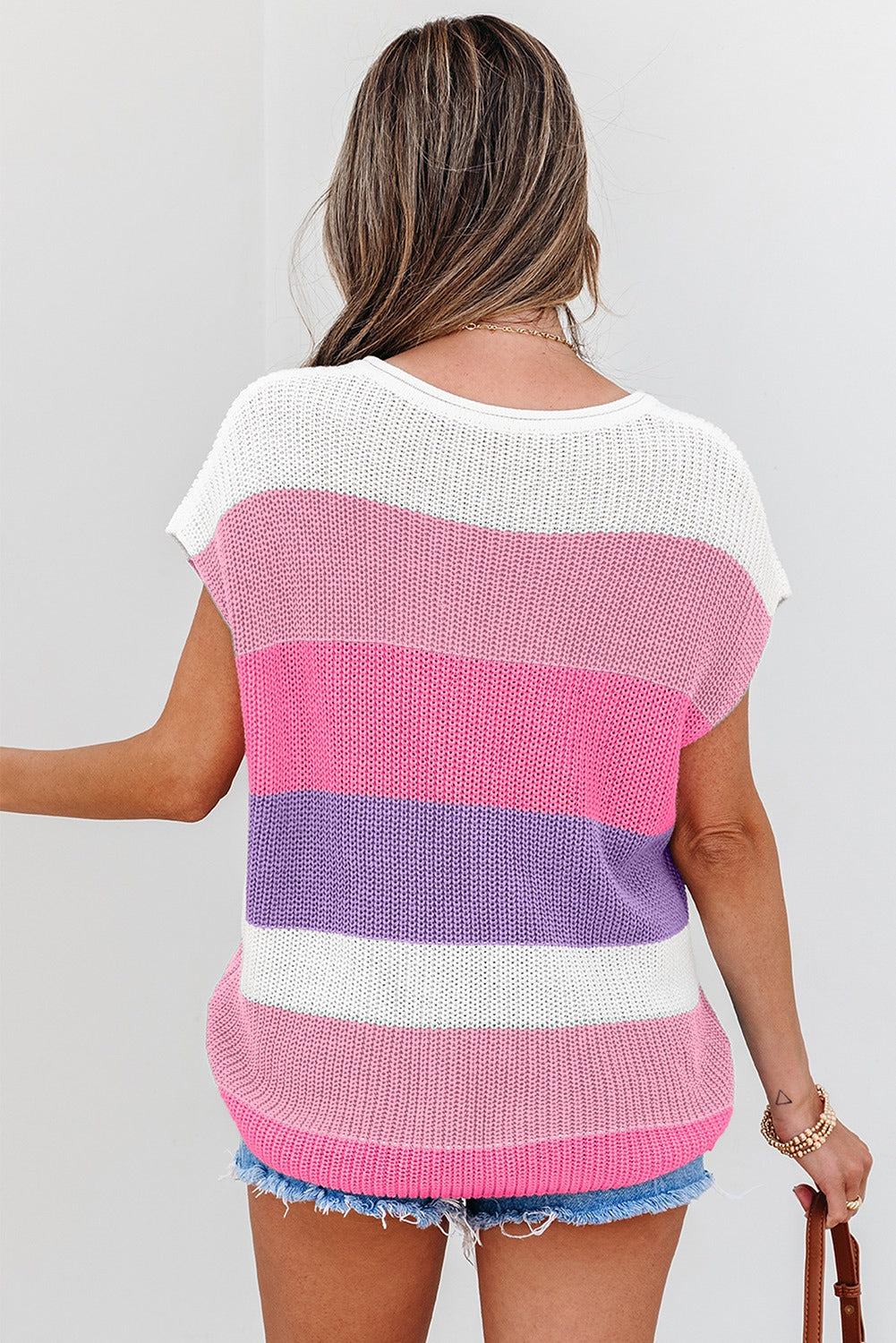 Multicolour Color Block V neck sweater t shirt