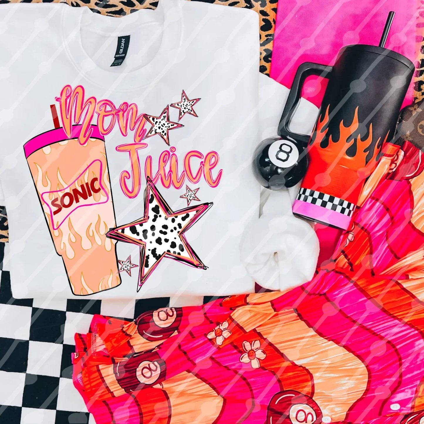 Mom Juice drive thru son Flame tee or sweatshirt
