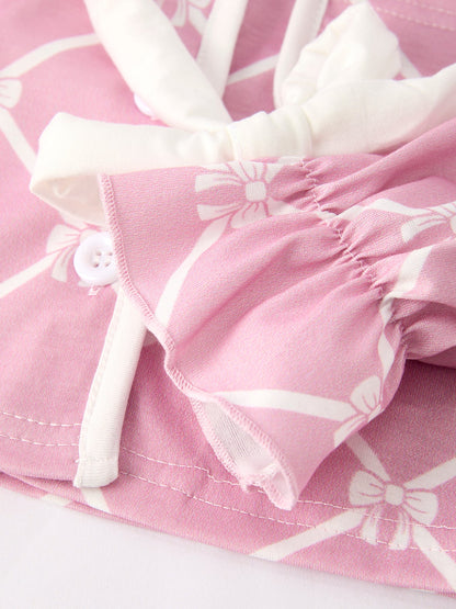 Mommy & me Autumn Check Bow Girls Lapel Pajamas