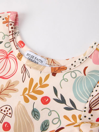 Fall Thanksgiving Pumpkin Leaf Print Dress