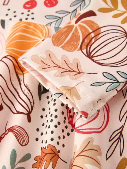 Fall Thanksgiving Pumpkin Leaf Print Dress