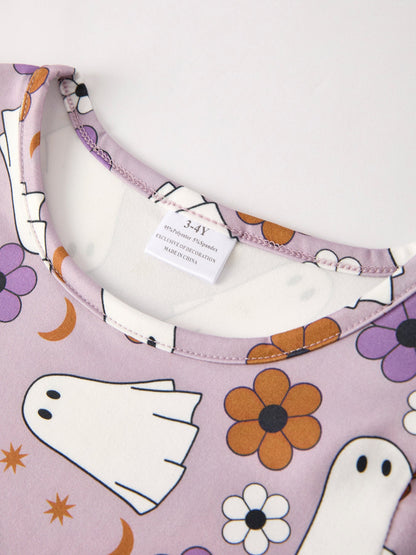 2 Piece Halloween Ghost Striped Girls Dress Set