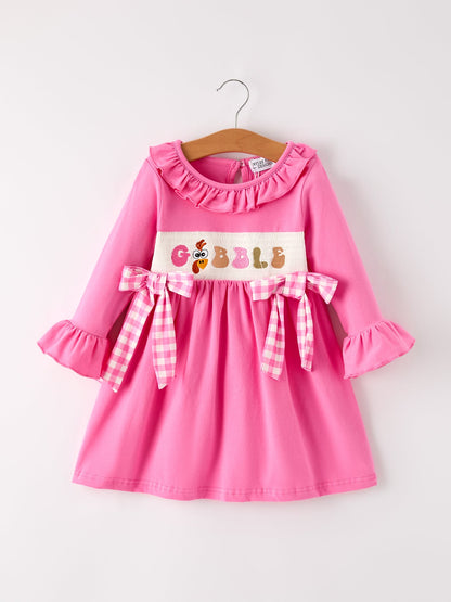 Fall Thanksgiving& Halloween "GOBBLE" Smock Embroidery Baby Girl Dress