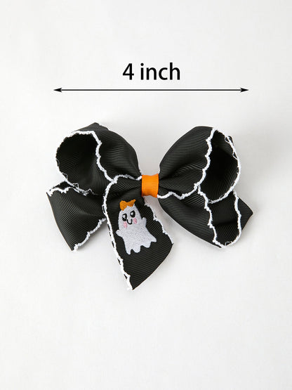 Halloween Ghost Embroidered Black Bow Hairpin
