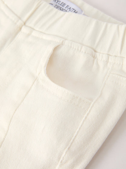 Charming White Denim Pants with Cute Bows