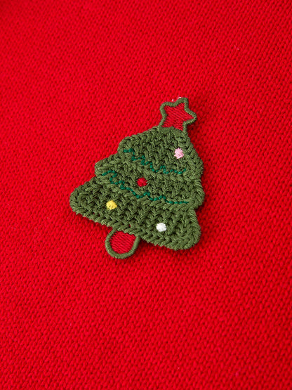 Baby Girl Christmas Red Knit Sweater with Embroidered Tree Appliqué