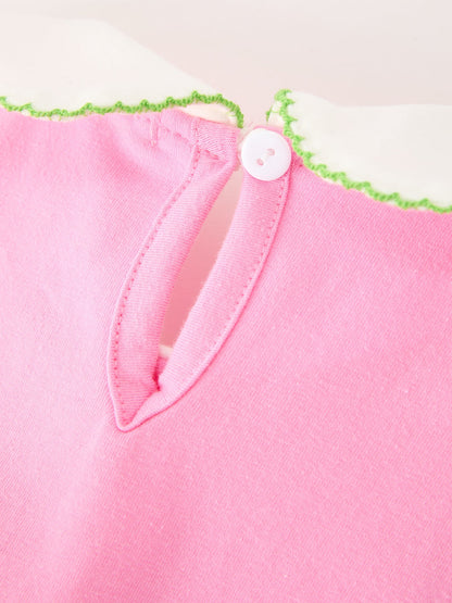 Girls Christmas Pink Bow & Christmas Tree Peter Pan Collar Dress