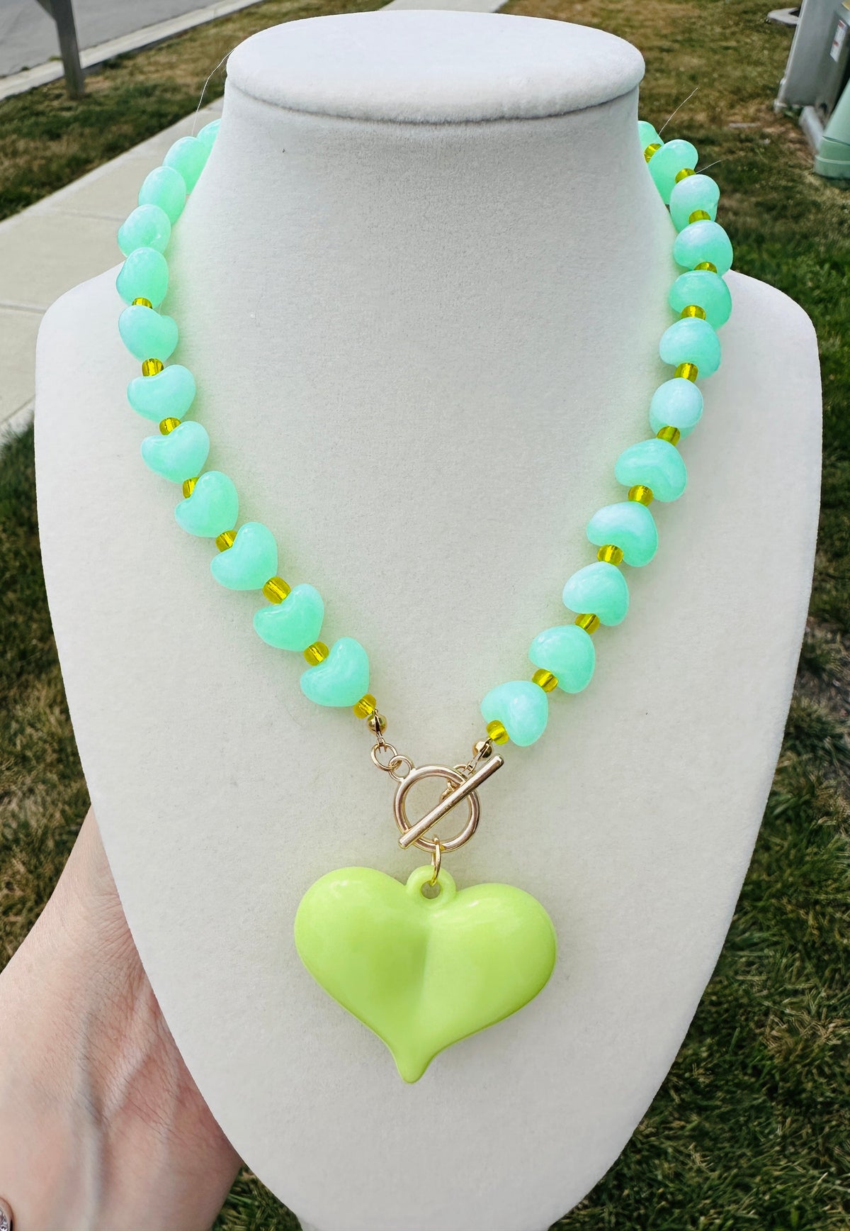 Key Lime Heart Beaded Necklace