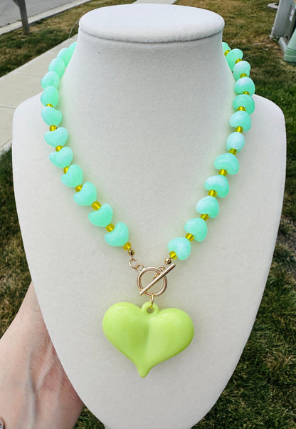 Key Lime Heart Beaded Necklace
