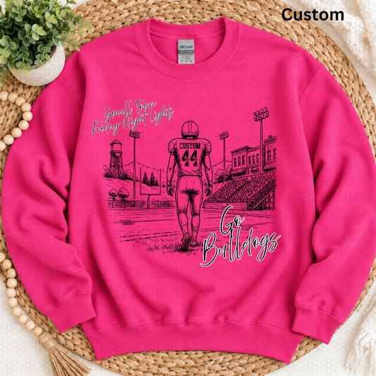 CUSTOM Small Town Friday Night Lights (black and white or all white- custom # and team)