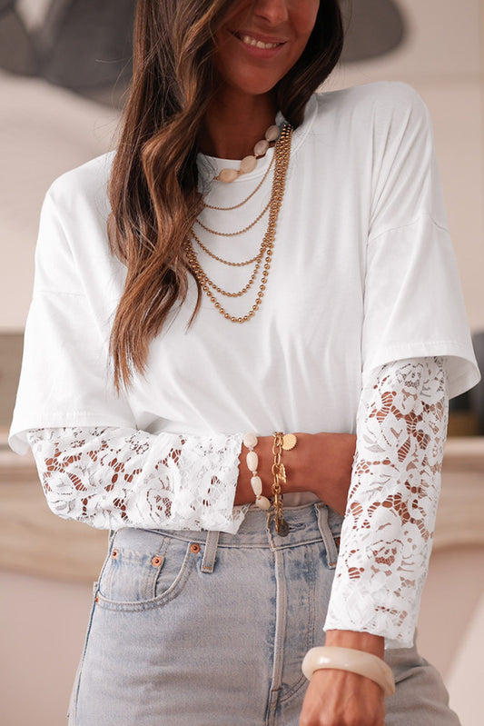 White Lace insert drop shoulder teE