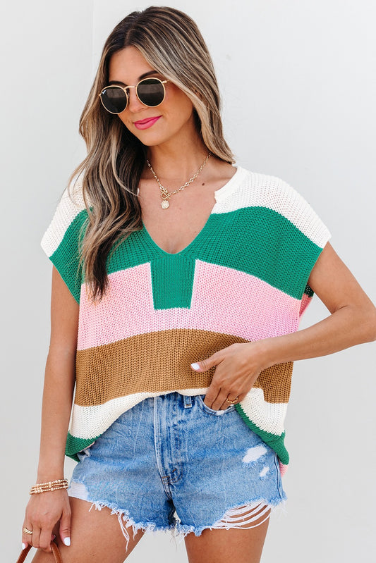 Multicolour Color Block V neck sweater t shirt