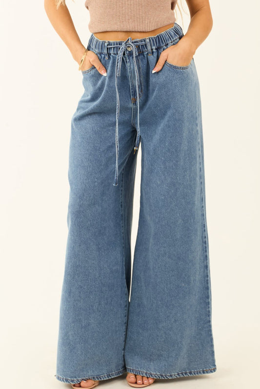 Dusk Blue Medium Wash wide leg Denim