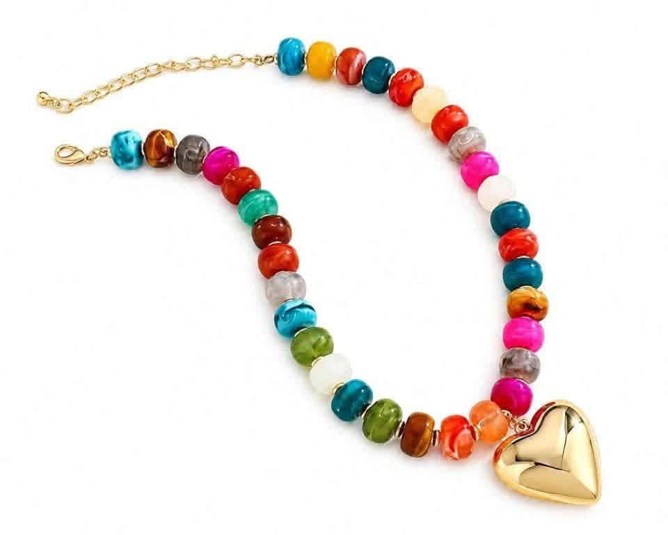 Rainbow Beaded Heart Necklace PREORDER