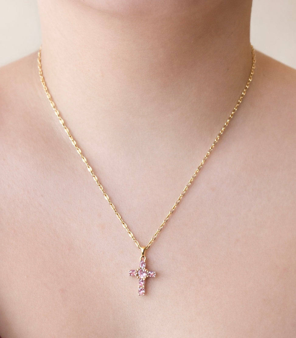 Blush Cross Pendant Necklace- 18”