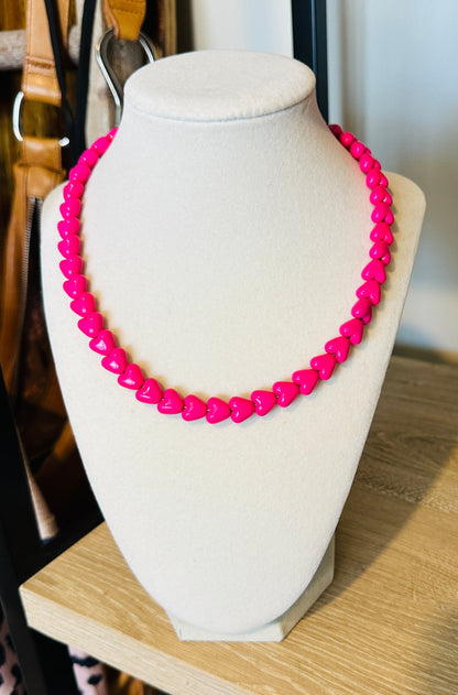 Pink Crush Heart Beaded Necklace