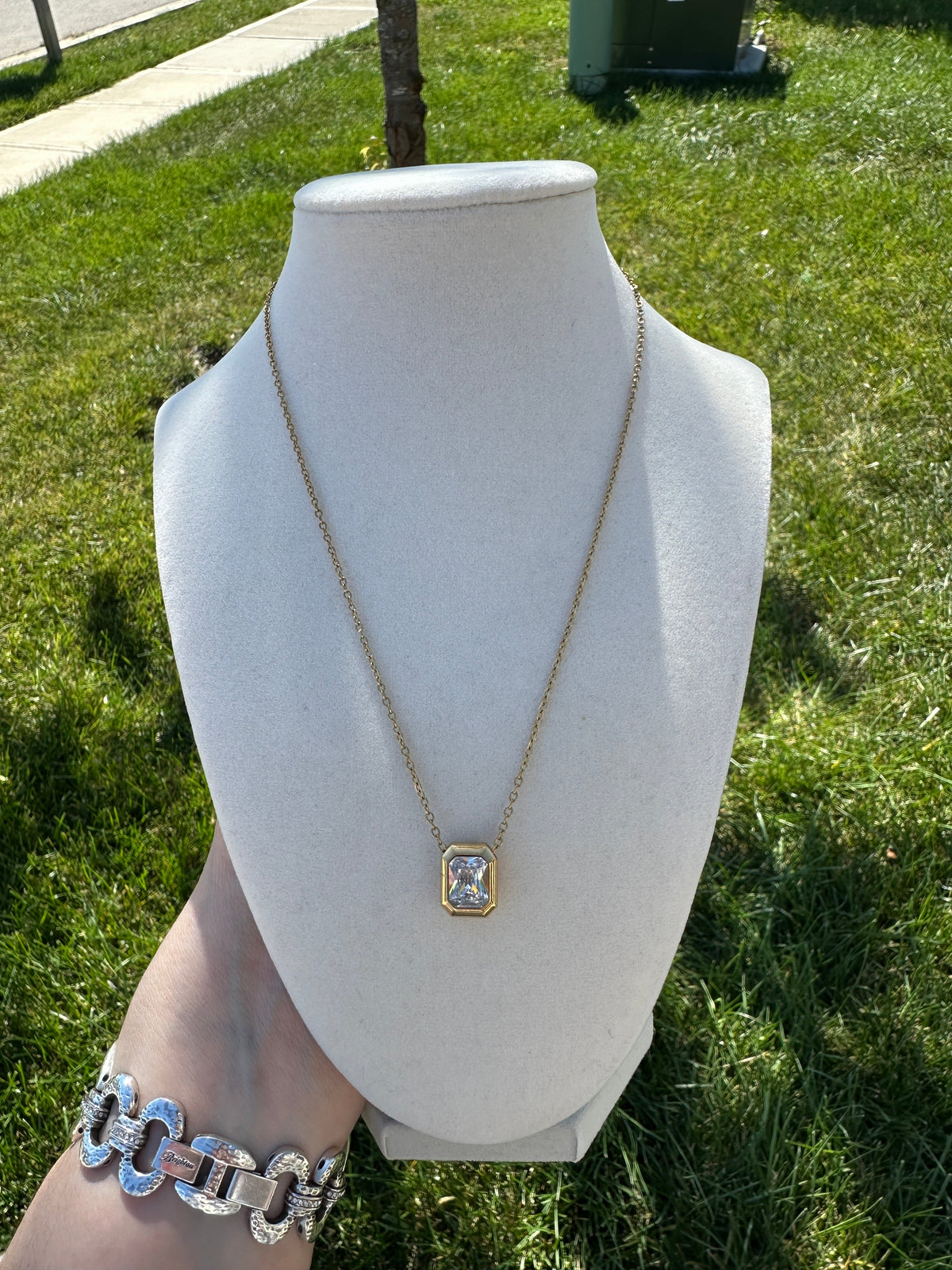 Valencia Waterproof Emerald Cut Crystal Necklace