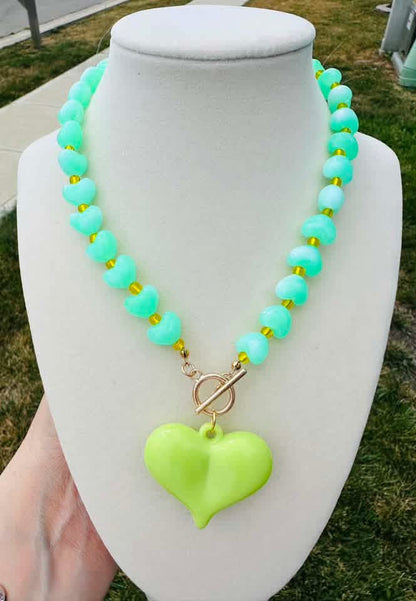 Key Lime Heart Beaded Necklace
