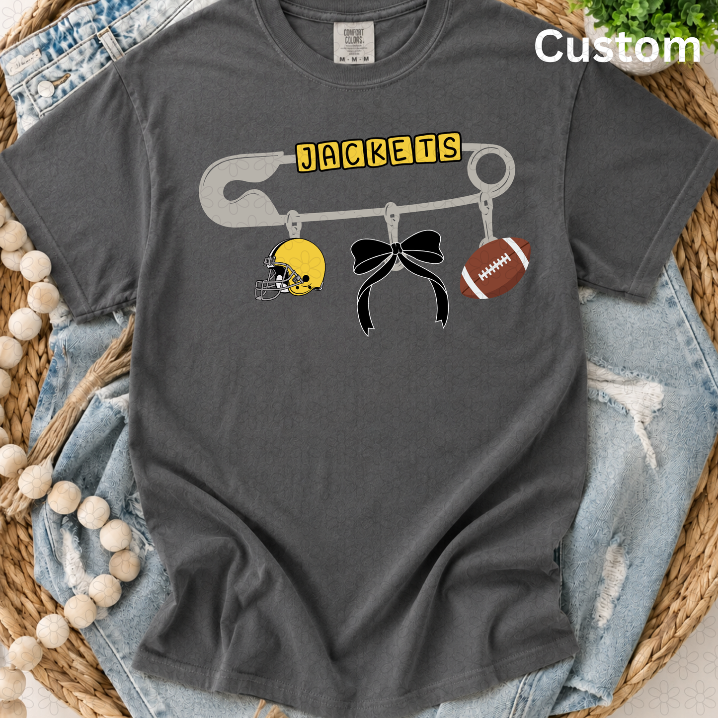CUSTOM safety pin charm-football