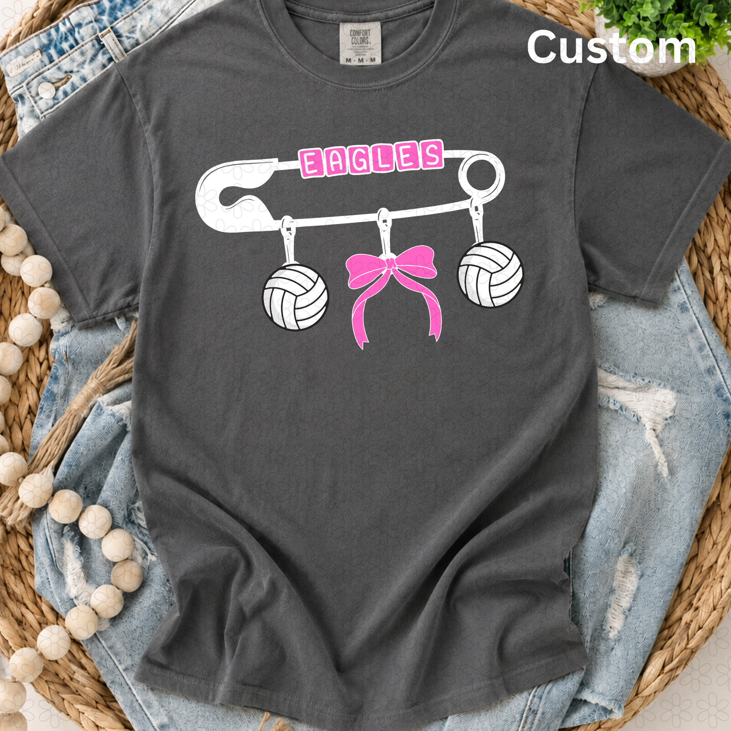 CUSTOM safety pin charm- volleyball