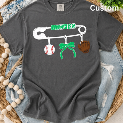CUSTOM safety pin charm- baseball