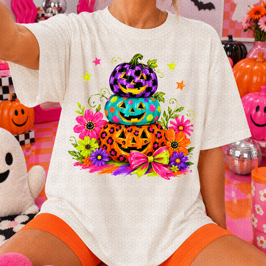 COLORFUL STACKED PUMPKINS