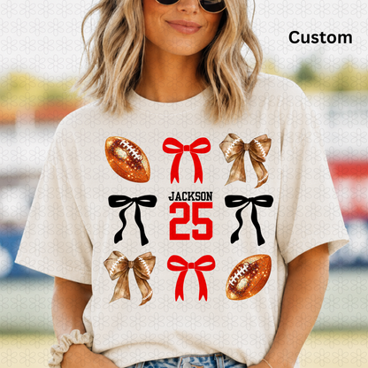 CUSTOM FOOTBALL AND BOWS (CHOOSE COLOR OF BOWS & NUMBER)