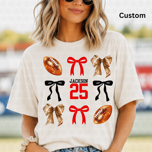 CUSTOM FOOTBALL AND BOWS (CHOOSE COLOR OF BOWS & NUMBER)