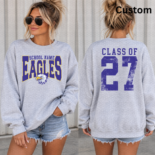 CUSTOM RETRO SCHOOL MASCOT (MUST EMAIL LOGO)  (FRONT AND BACK IMAGE)
