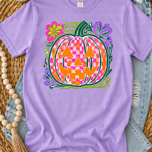Floral checkered jack o lantern