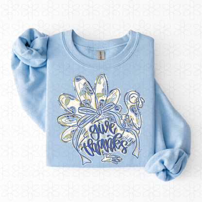 Give thanks blue floral turkey