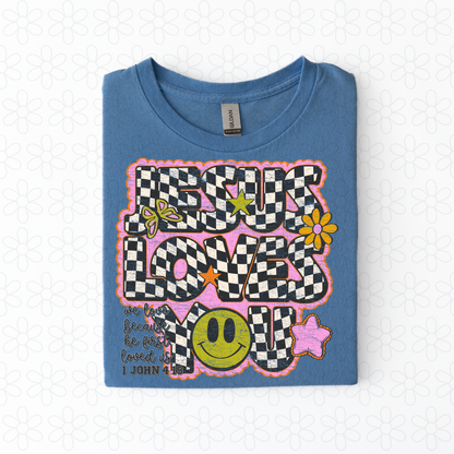 Jesus loves you checkered