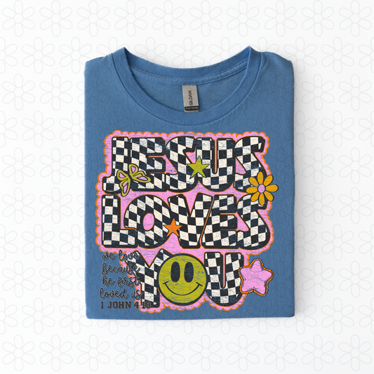 Jesus loves you checkered