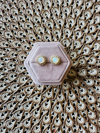 Aurora Opal Halo Stud Earrings- Gold
