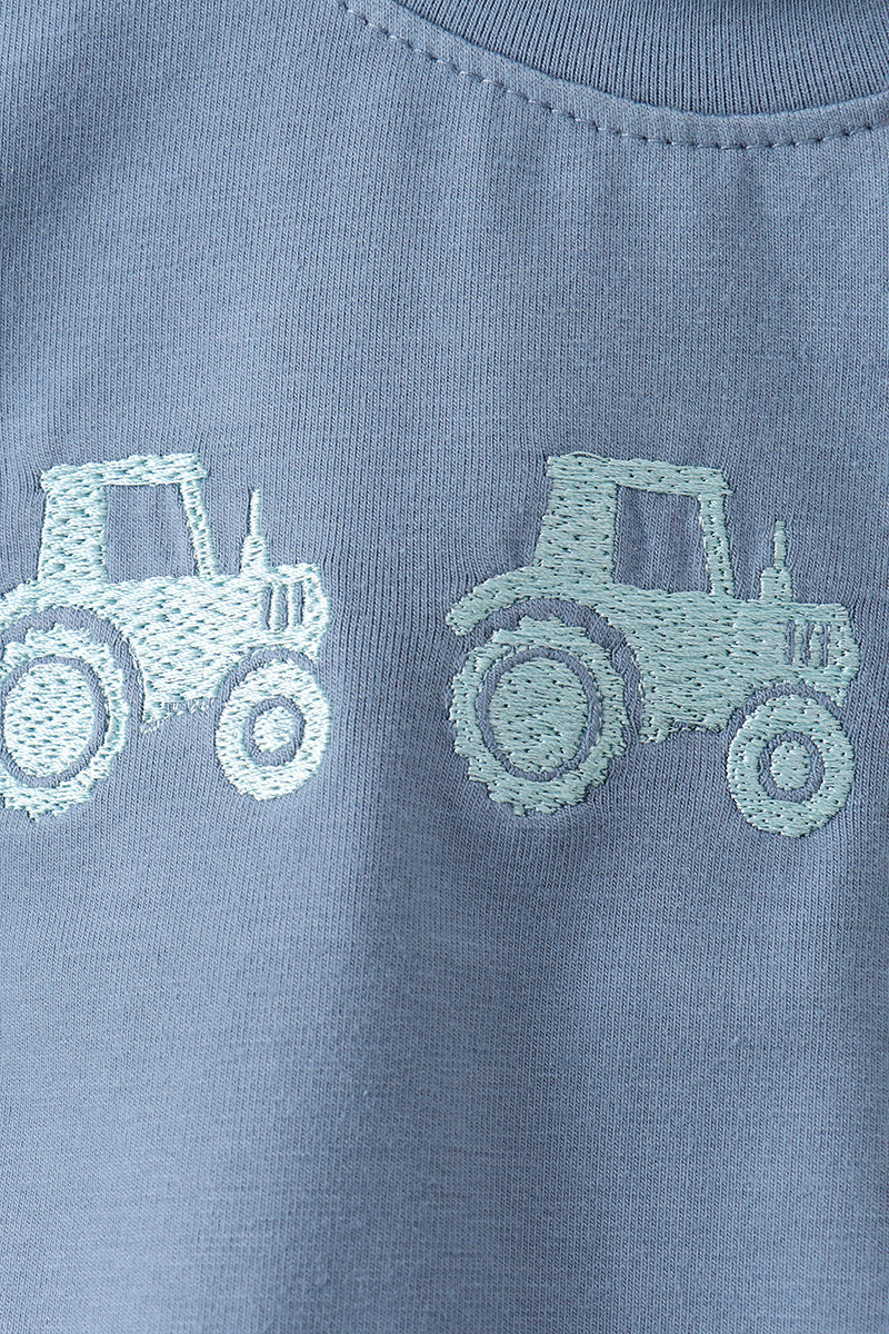 Blue Farm Tractor Embroidered Bubble