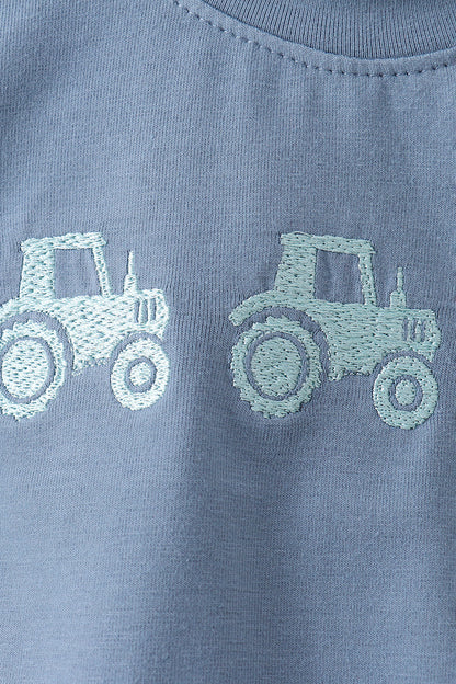 Blue Farm Tractor Embroidered Bubble