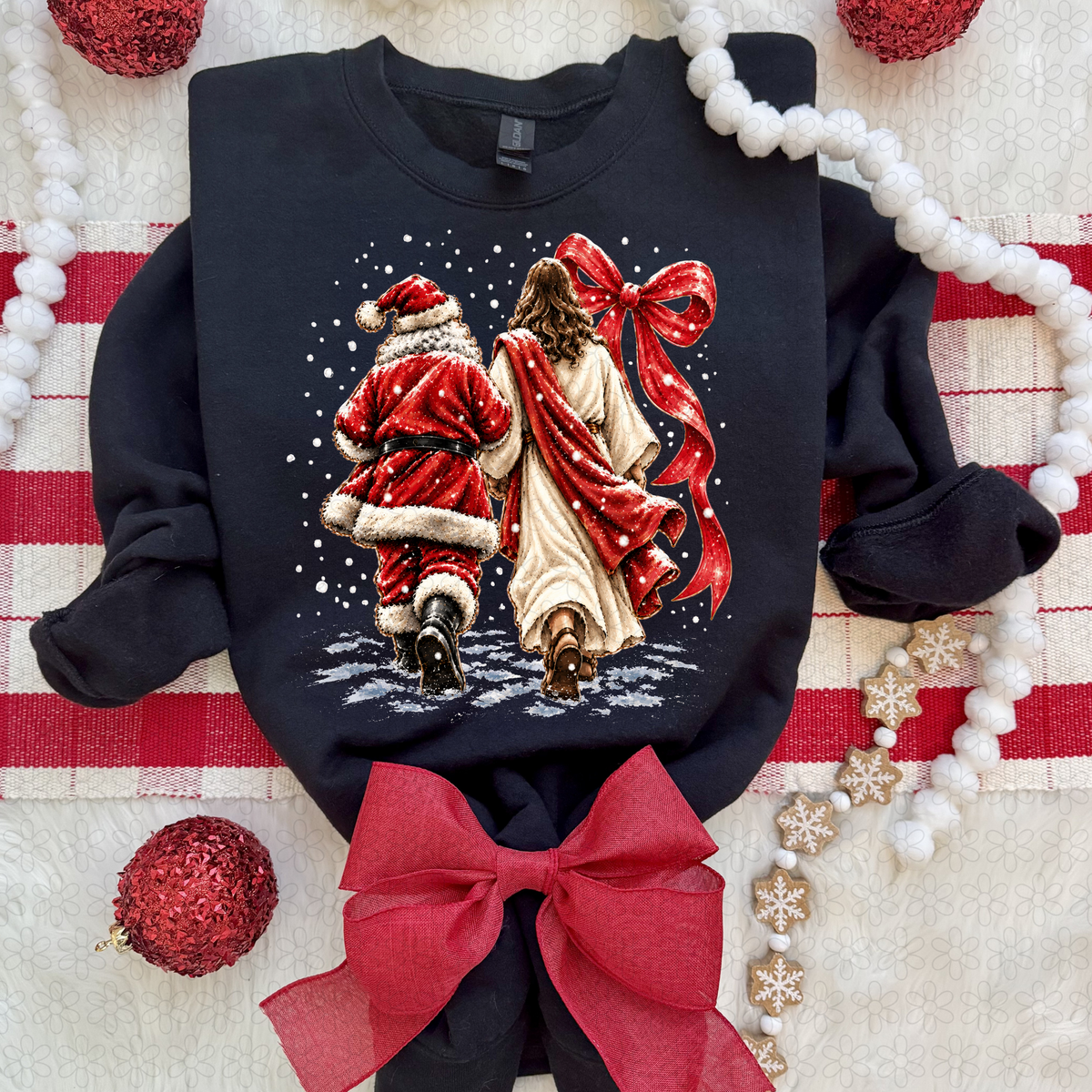 Santa and Jesus with bow